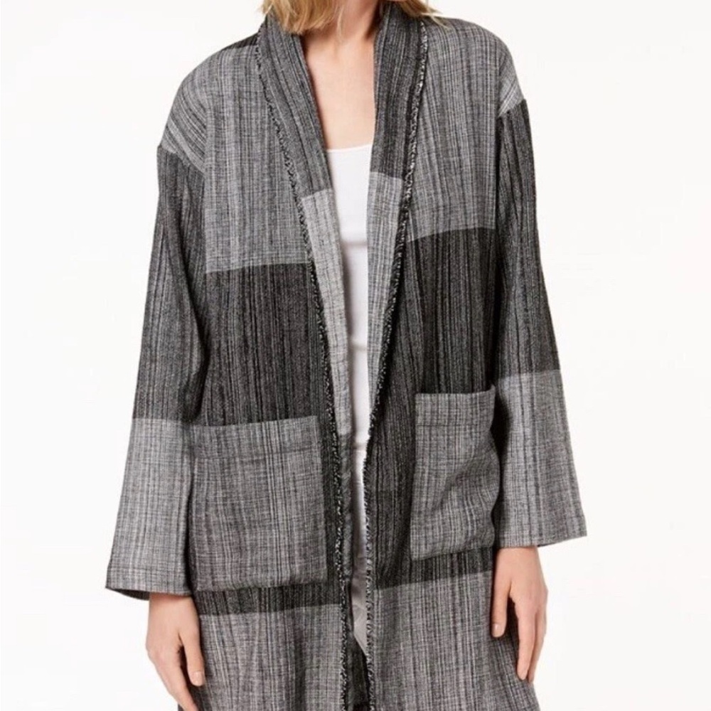 Eileen Fisher Hazy Blocks Organic Cotton black and grey cardigan Size S/M - Picture 5 of 5